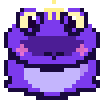 Pixel-art cosmic frog sprite, purple with a crown of stars