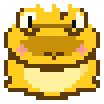 Pixel-art golden frog sprite with a crown